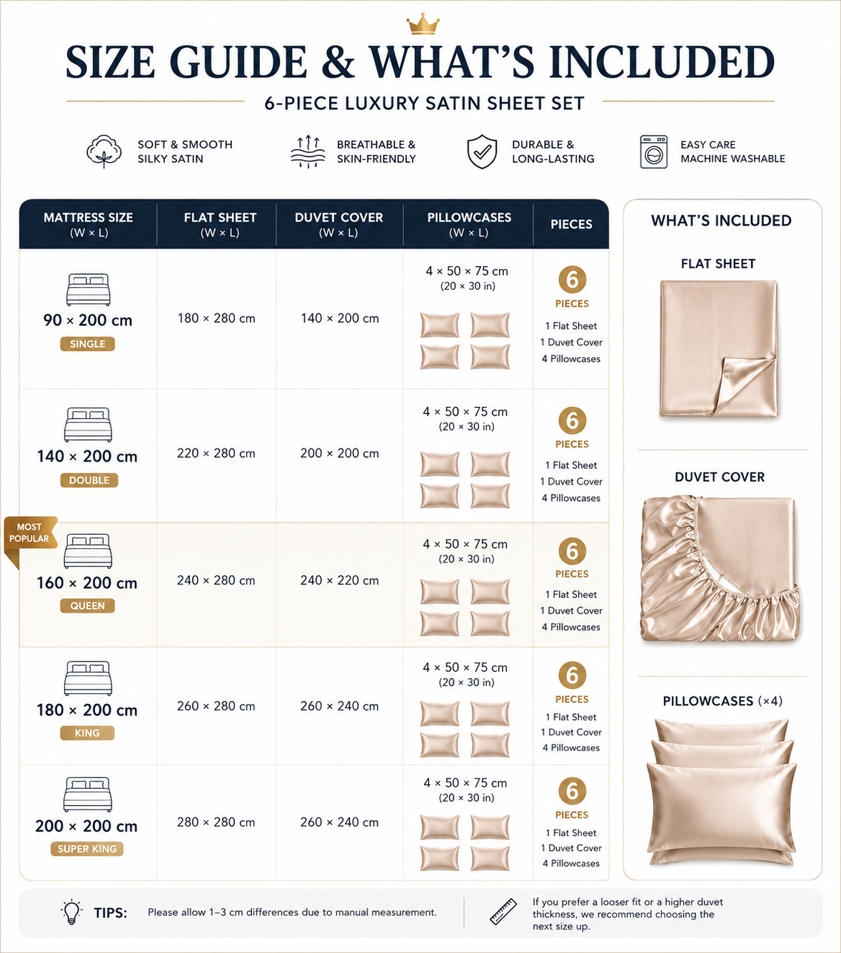 6-Piece Luxury Satin Sheet Set
