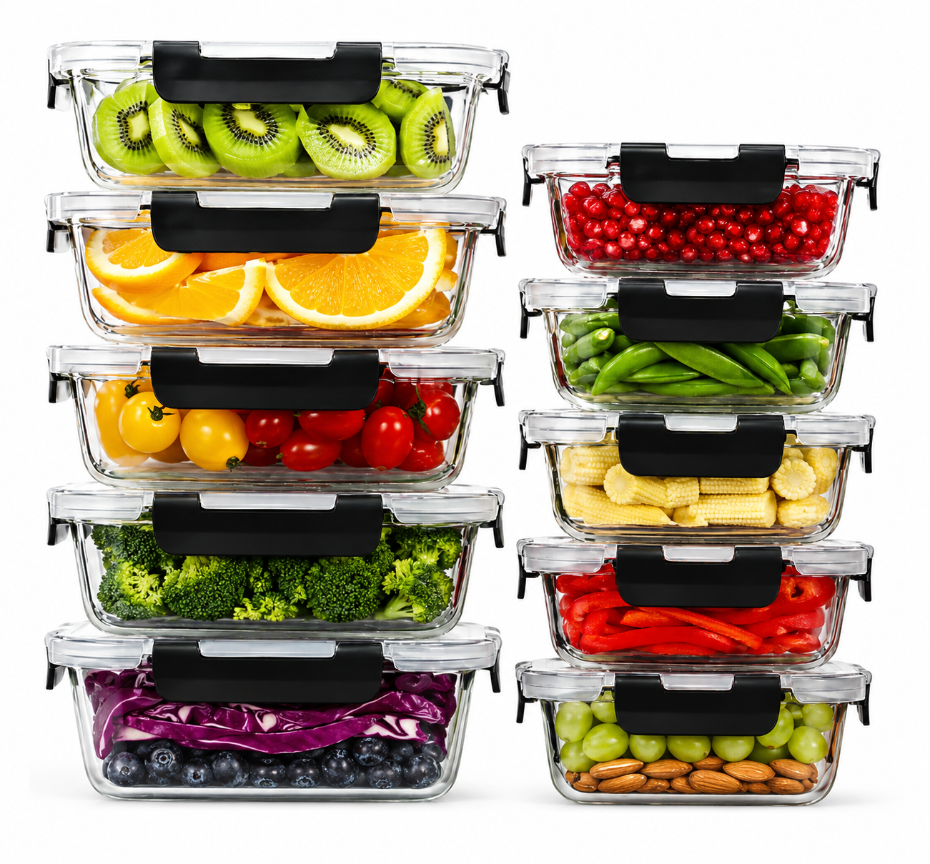 Keep Food Fresh. Stay Organized.  Premium borosilicate glass containers with airtight locking lids. Perfect for meal prep, fresh produce, leftovers, freezer storage, and everyday kitchen organization.