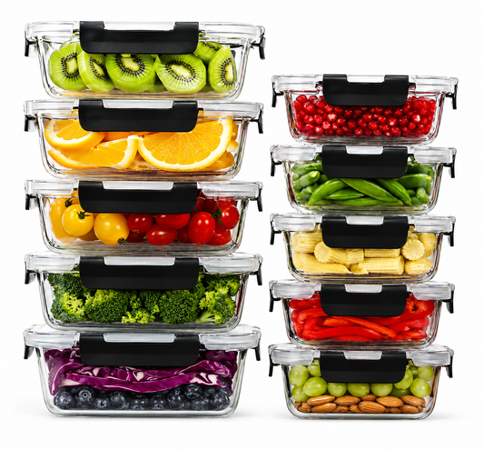 Keep Food Fresh. Stay Organized.  Premium borosilicate glass containers with airtight locking lids. Perfect for meal prep, fresh produce, leftovers, freezer storage, and everyday kitchen organization.