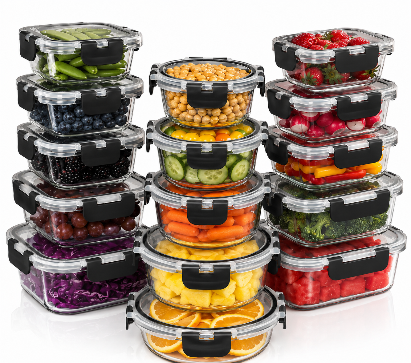 Keep Food Fresh. Stay Organized.  Premium borosilicate glass containers with airtight locking lids. Perfect for meal prep, fresh produce, leftovers, freezer storage, and everyday kitchen organization.