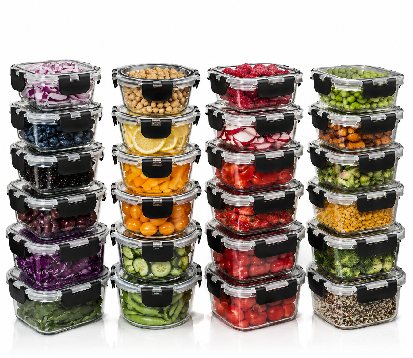 Keep Food Fresh. Stay Organized.  Premium borosilicate glass containers with airtight locking lids. Perfect for meal prep, fresh produce, leftovers, freezer storage, and everyday kitchen organization.